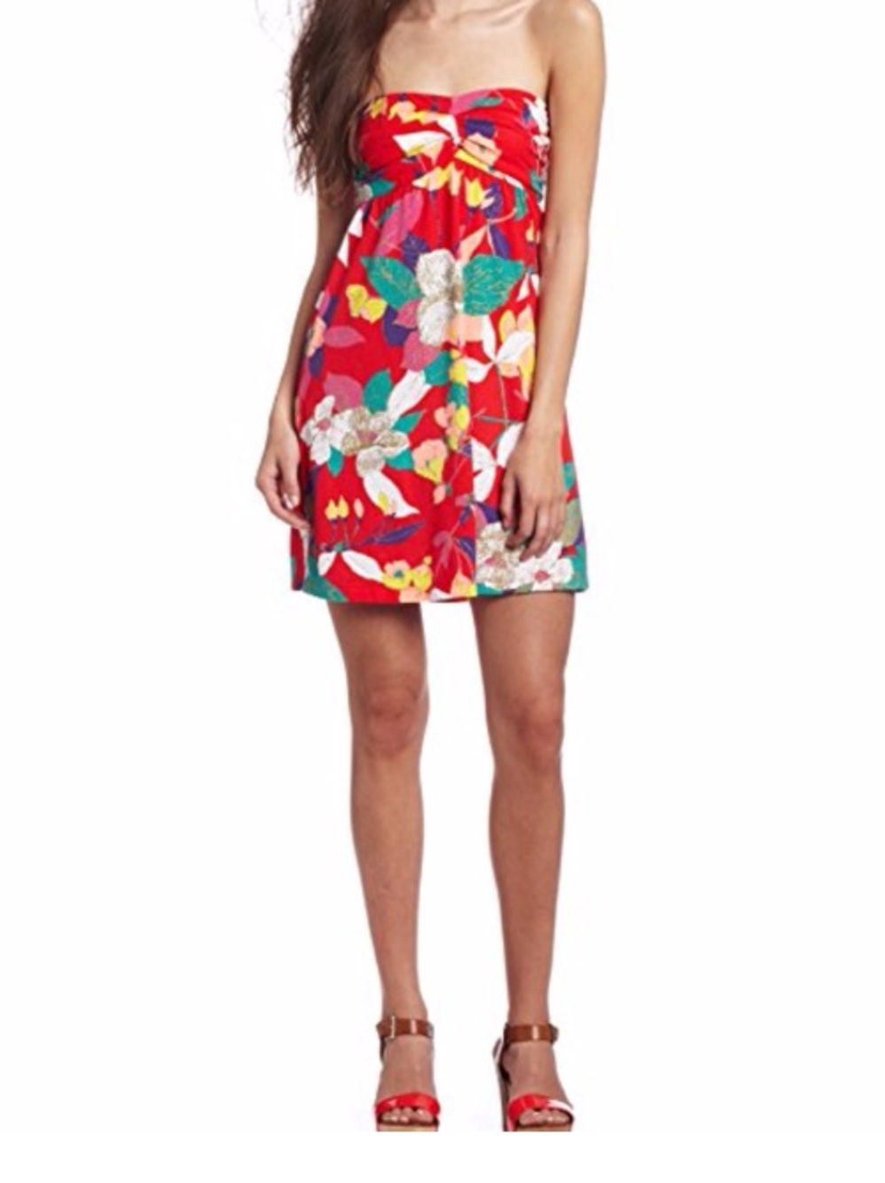 Roxy / Bold  Red tropical print strapless mini Dress
